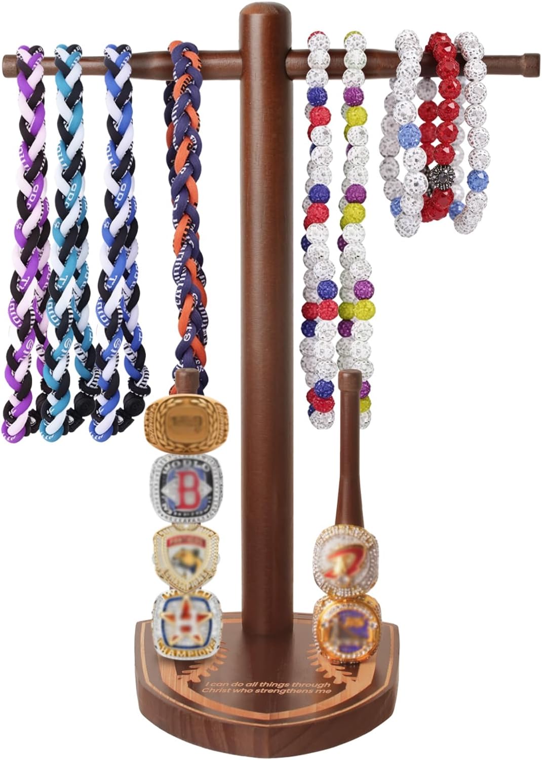 Wooden Baseball or Softball Drip Necklace Organizer Holder - Baseball Championship Ring Display Holder, Drip Necklace & Championship Ring Holder, Baseball Gifts