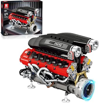 Reobrix V12 Engine Model Kit that Runs, 1240 PCS 8-Cylinder Car Engine Building Sets with Moving Pistons, SP3 Model Engine Kit for Adult & Teen 14+, Visible STEM Engineering Toy for Car Lovers