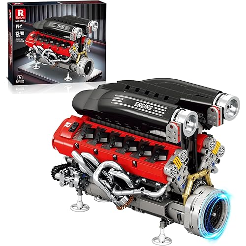 Reobrix V12 Engine Building Set for Adults, 65° V-Angle Supercar Engine Model Kit with Motor, Precision Mechanical Model Engines Kit for Display & Collection, STEM Gift for Car Enthusiasts