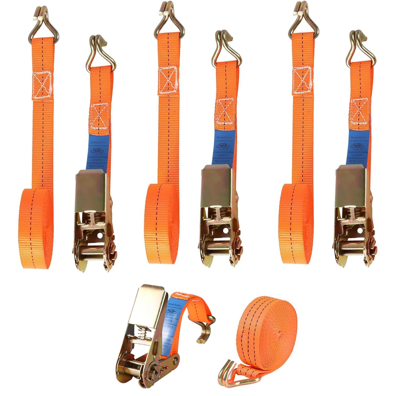 Sangle a Cliquet, 4 Pièces Sangles d'arrimage à Cliquet Sangle Longueur 6 m,Largueur 25 mm, Sangles de Serrage avec Tendeur à Cliquet pour Remorque, Moto, Voiture, Quad, Camion (Orange)