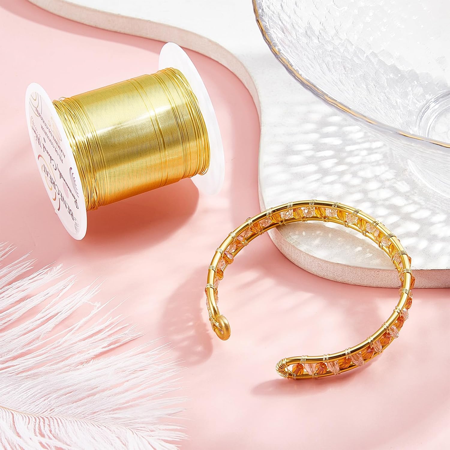 BENECREAT 28 Gauge 164 Yards Jewelry Beading Wire Light Gold Tarnish Resistant Copper Wire for Beading Wrapping and Other Jewelry Craft Making