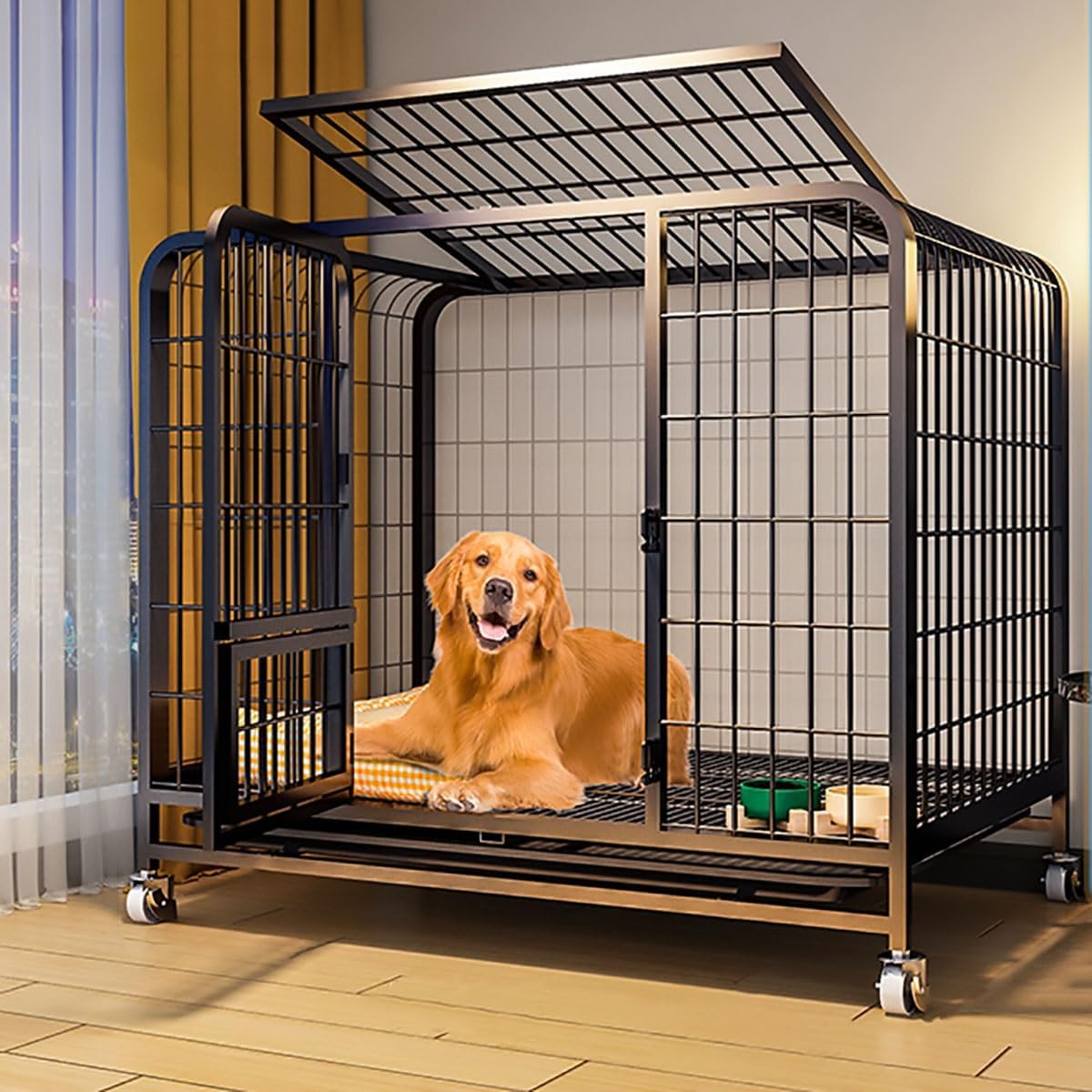 Pet Cages Indoor Enclosure Detachable Metal Wire Kennels Crate Large Extra Exercise Place Cage，Reinforced Metal Dog Cage for Small/Medium Dogs, Heavy-Duty Dog Crate with Removable Trays & Lo