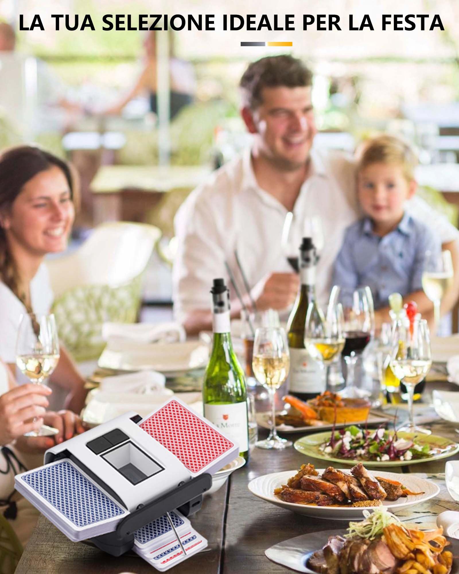 Mischia Carte Automatico, Mescolatore Carte da Gioco Elettrico per 1-2 Mazzi modalità Auto e Manuale Batteria Ricaricabile Basso Rumore per Poker Uno Skip-Bo Phase 10 Texas Hold'em Blackjack