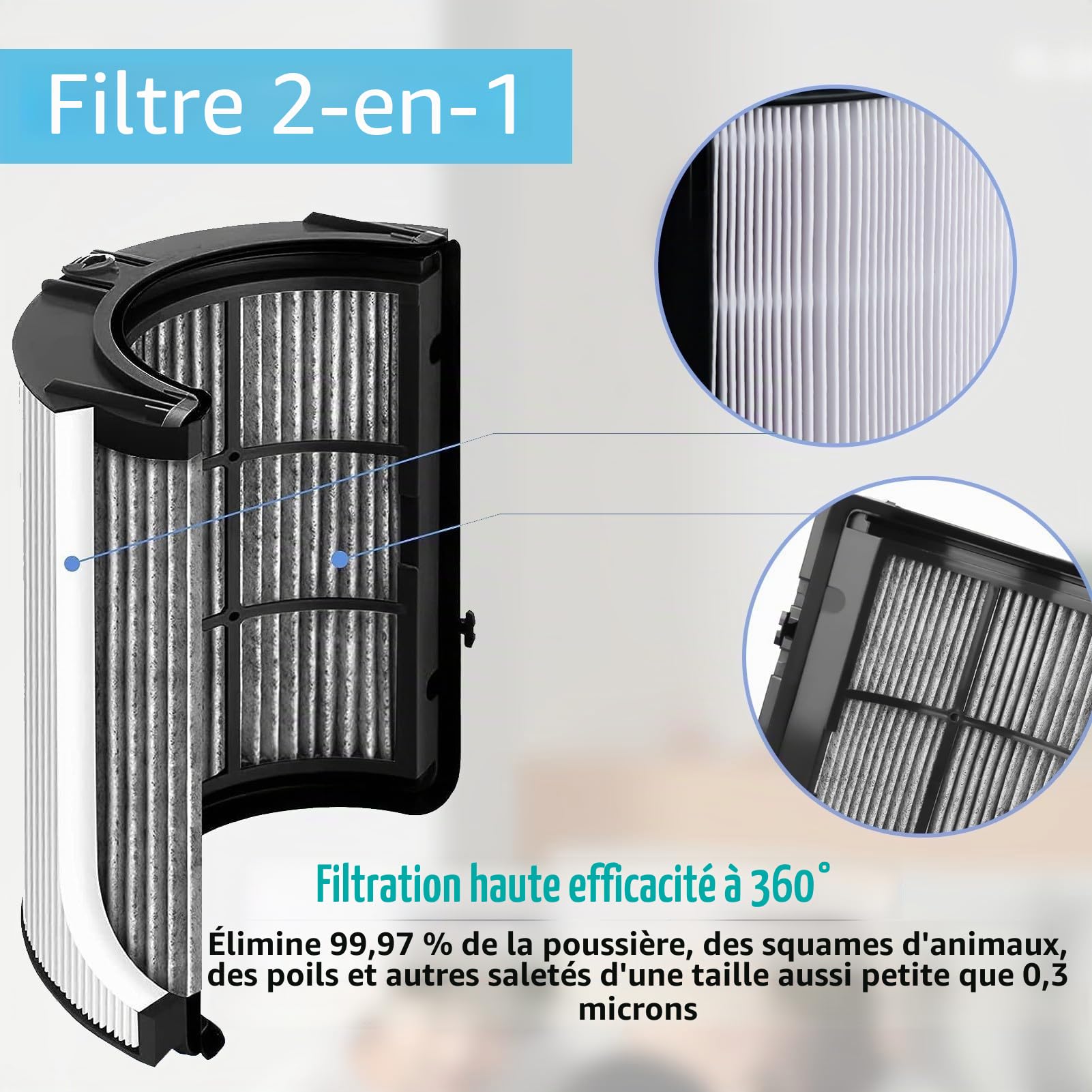Filtration HEPA 2 en 1 compatible Dyson TP06-TP10, HP04-HP10, PH01-PH04