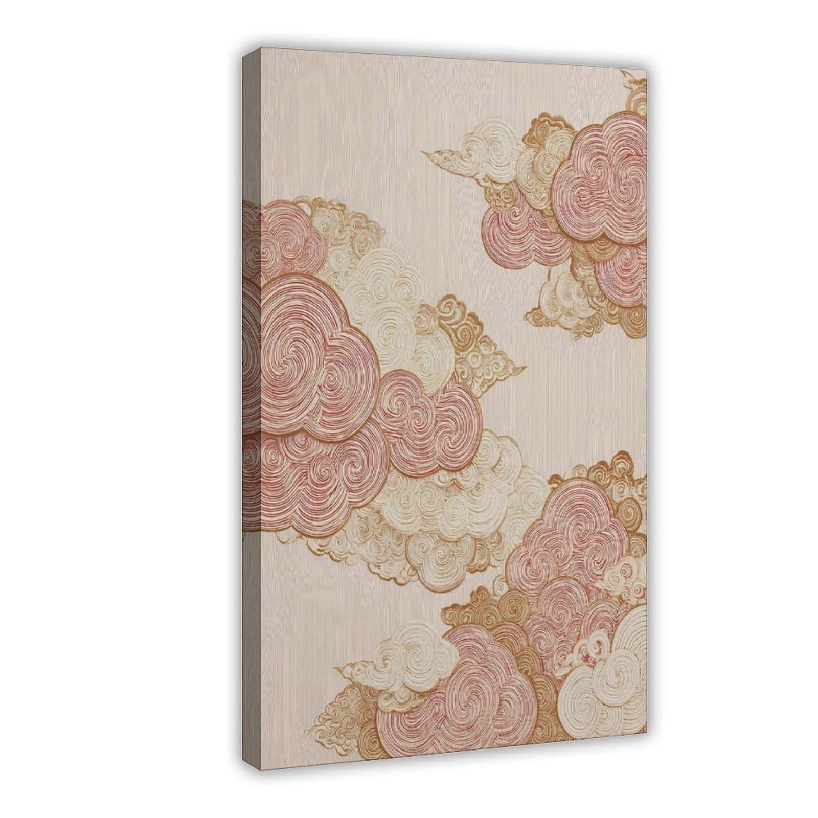 Bareronor Japanese Cloud Poster Gold Swirl Canvas Poster Bedroom Decor Landscape Office Room Decor Gift 24" L X 36" W