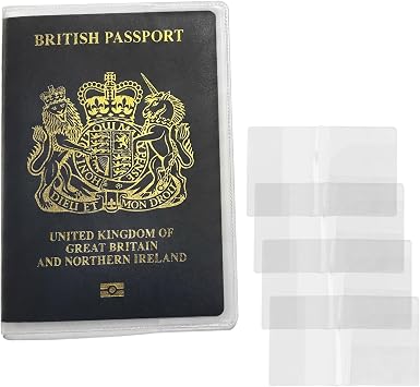 Pack of 4 | UK Passport Covers Transparent, Protective Passport Holders, Clear Plastic PVC Passport Case with 2 Slots, UK Passport Cover Water & Dust Proof, Anti Scratches