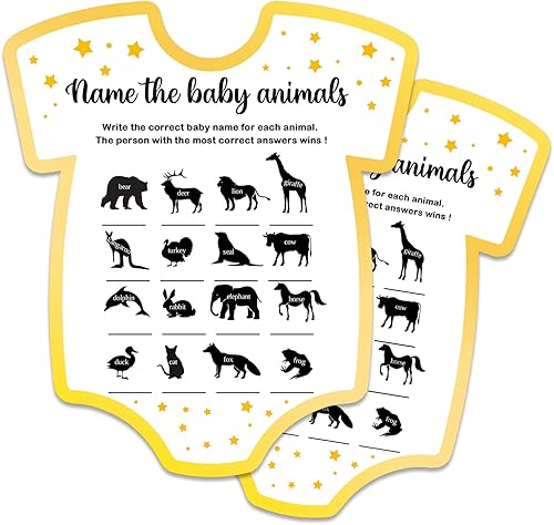 Juego de baby shower, tarjetas de juego con nombre de los animales del bebé, juego de 30 tarjetas, suministros y actividades para juegos de fiesta disponible en Yaxa Venezuela