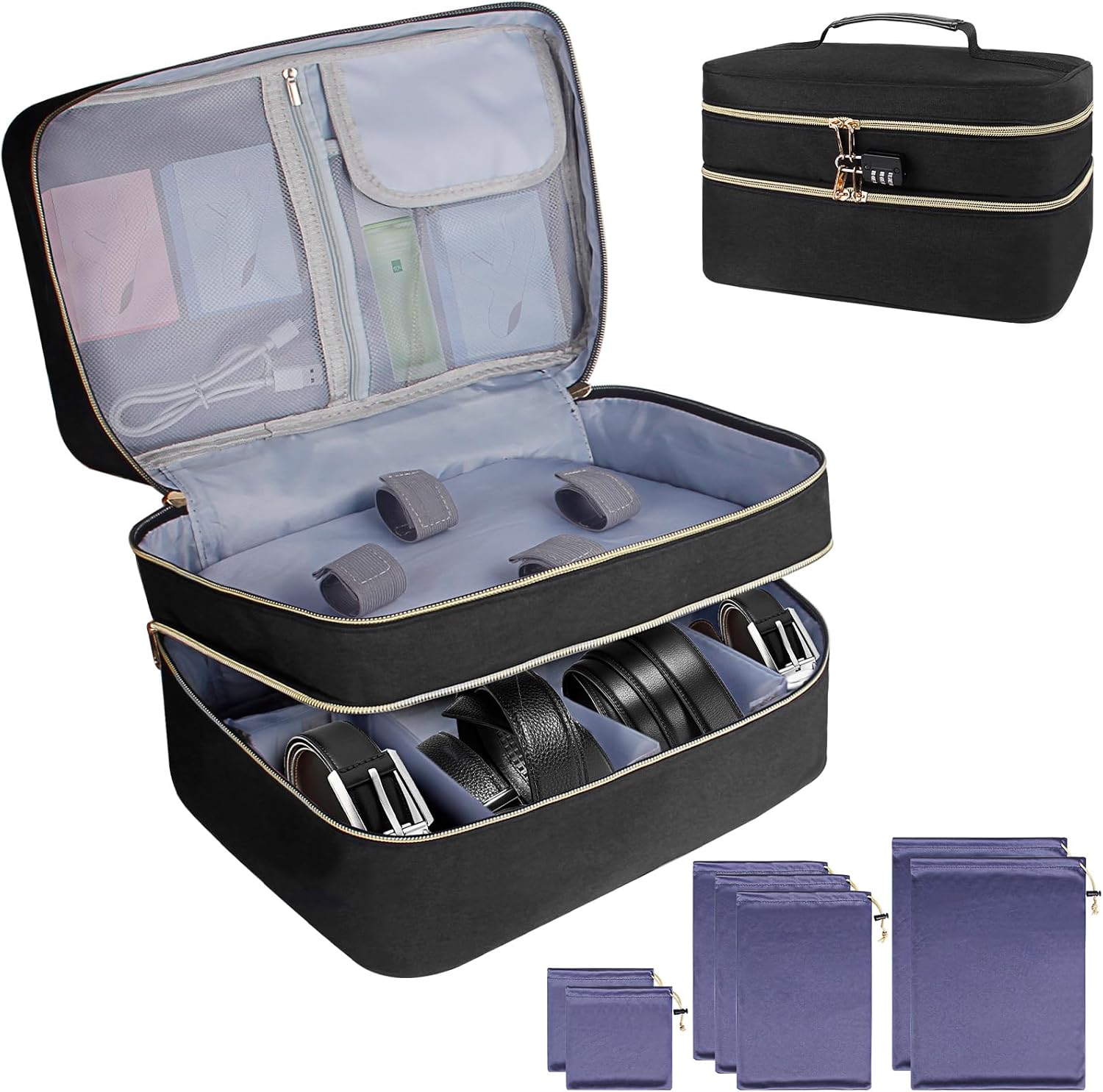 Adult Game Toy Storage Organizer Bag with 7 Pcs Microfiber Drawstring Toy Storage Bags