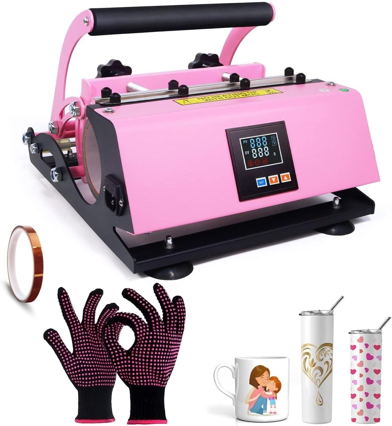 Automatic Heat Press Machine for Glasses, Press for Cups with Temperature Setting and Timer, Heat Press for Cups with Even Heating, Press for 30 oz Tumblers for DIY