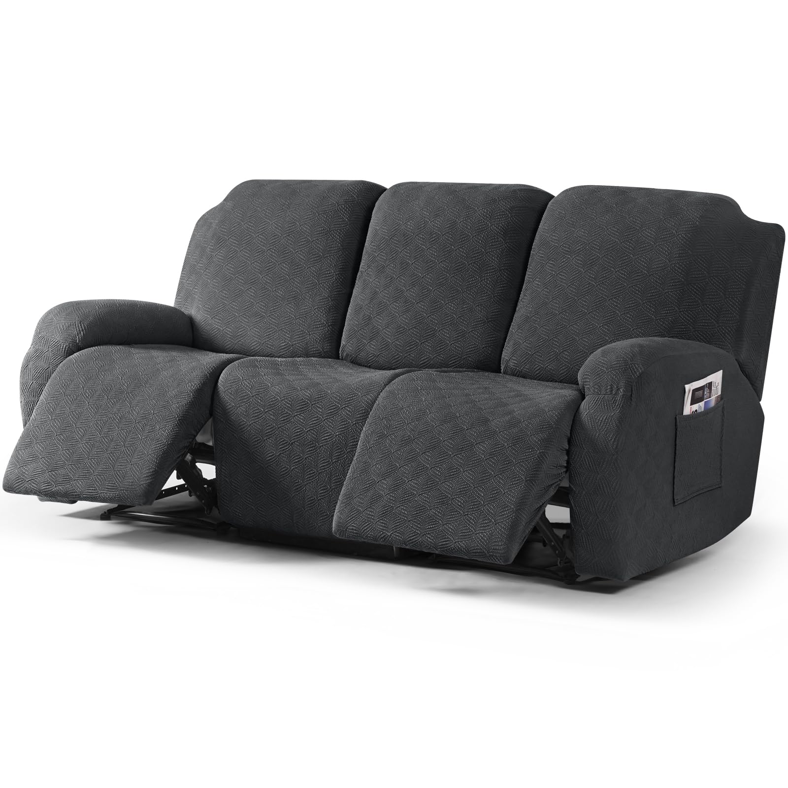 Timeles Recliner Covers,Stretch Reclining Sofa Covers for 3 Seat Furniture, Protector Slipcovers Covers for Pet&Kid, Stretch Soft Washable (Three-Seater, Dark Gray)