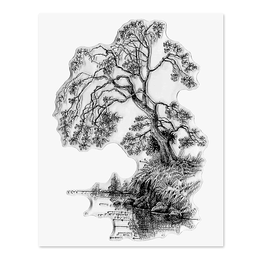 Tree by The River Clear Stamps for Card Making Scrapbooking DIY Decoration, Background Transparent Stamp for Crafting Embossing