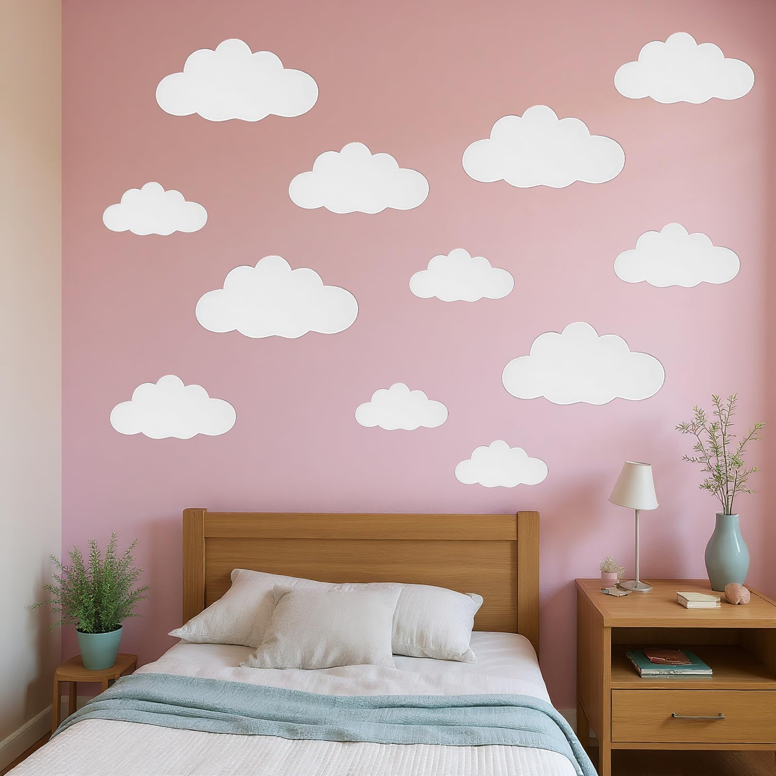 Stickers Muraux Nuages Blancs – Lot De 2, Vinyle Repositionnable – Pour Chambre Enfant, Salon, Décoration Murale – Dimensions 30x20 Cm