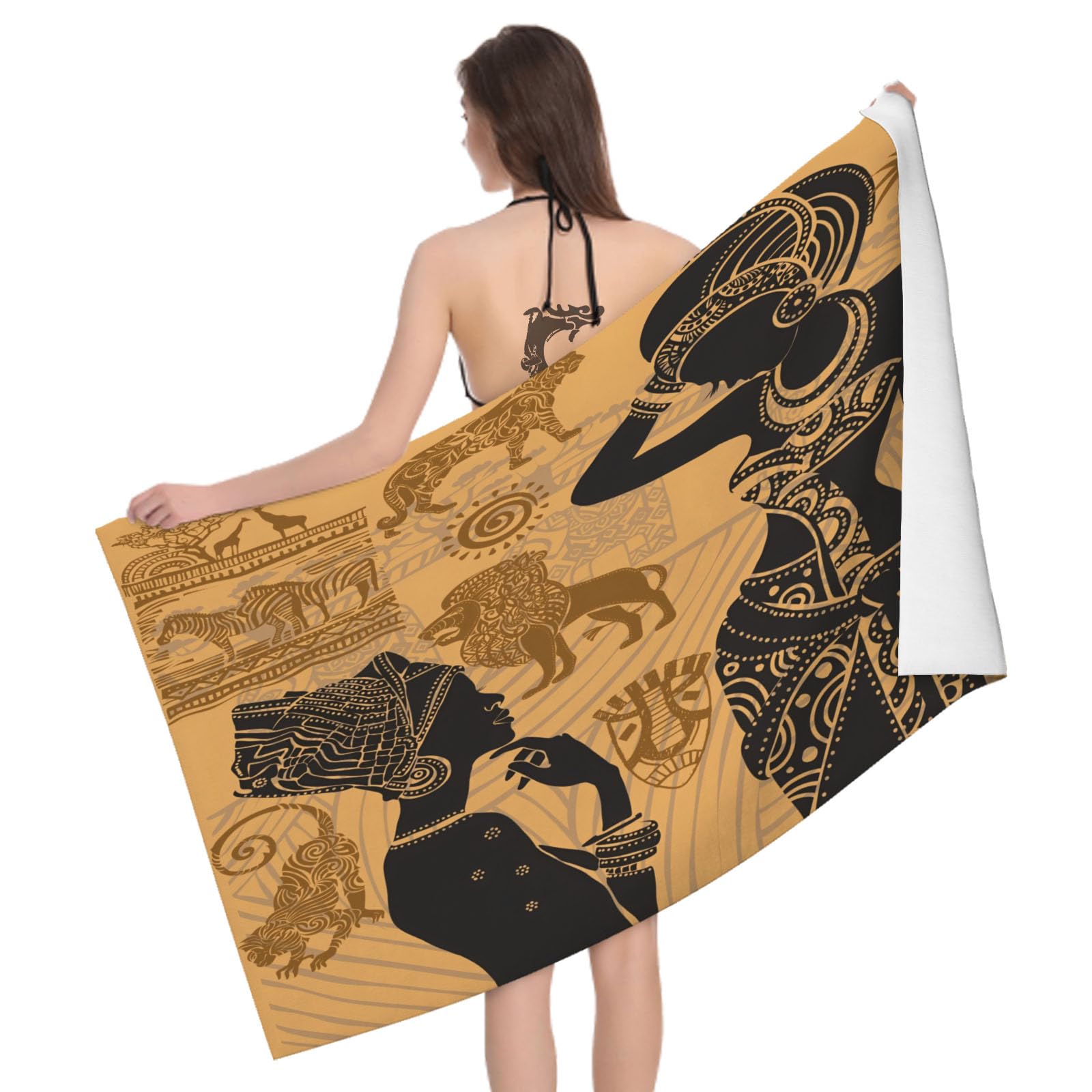 Leichong 3D African Style Beach Towel Large Microfiber Soft Quick Dry for Adults, Exotic Print Bath Towel Lightweight Soft Absorbent for Travel Swimming Pool Sports, 180 x 90 cm