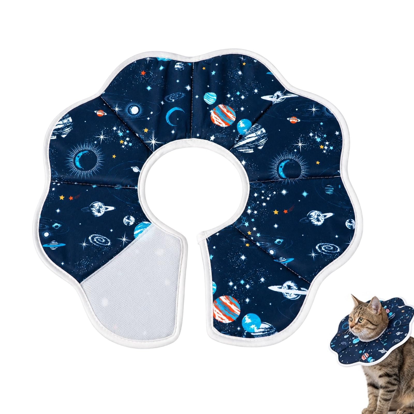 Water-Resistant Soft Cat Cone, Planet Pattern Anti-Lick Elizabethan Collar for Cats & Small Dogs, Comfortable Recovery Cone After Surgery, Fits 1-3kg (2-6lbs) Pets, S Size (Neck 16-21cm, Depth 10cm)