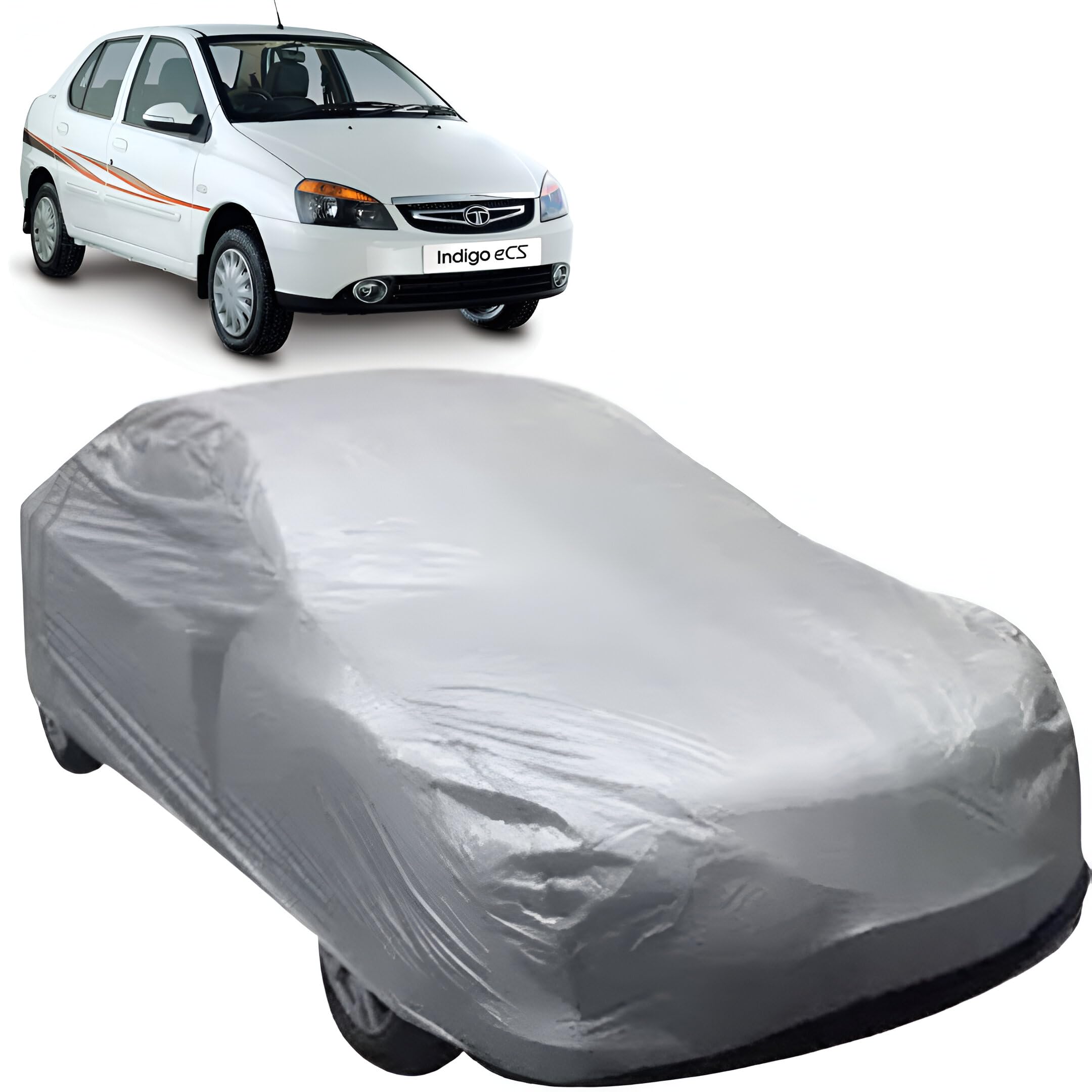 Car Cover for TATA Indigo ECS|Water Resistant TATA Indigo ECS Car Body Cover with Triple Stitched Fully Elastic|Anti Dust,Durable, Heat Resistant, UV Proof Car Body Cover |Silver
