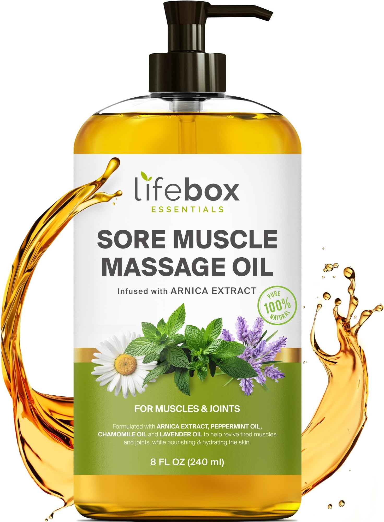 Lifebox Essentials Muscular Massage Oil For Arnica Pains - 100% Pure & Natural - Massage Therapy For Muscles And Joints - Body Oil Infused With Arnic Extract