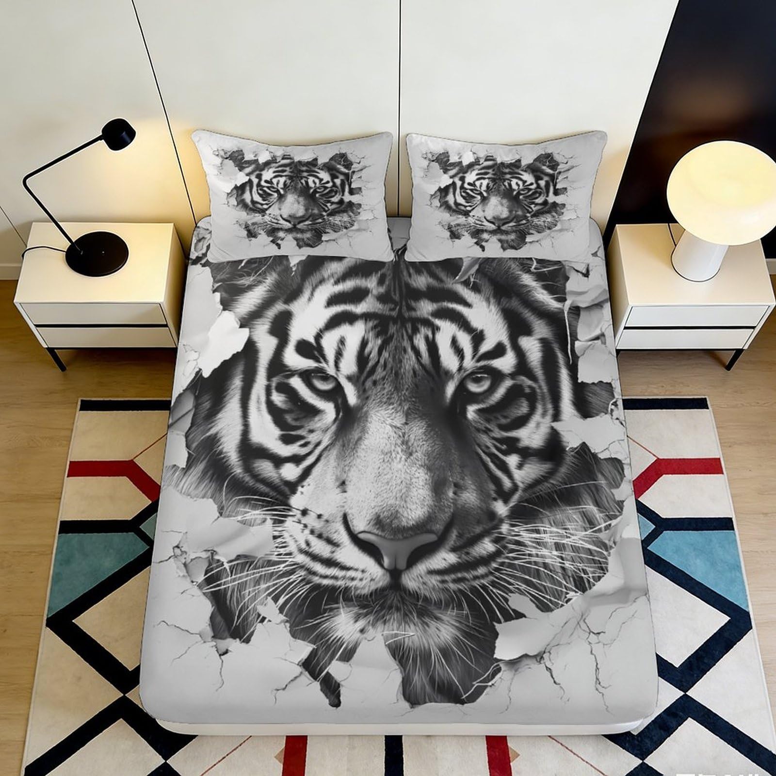 3D Printed Tiger Fitted Sheet, Soft Touch Microfiber, Decorative Bed Sheet, Wrinkle Resistant, Home Bedroom, Apartment Bedding 120x200cm 90x200x25cm