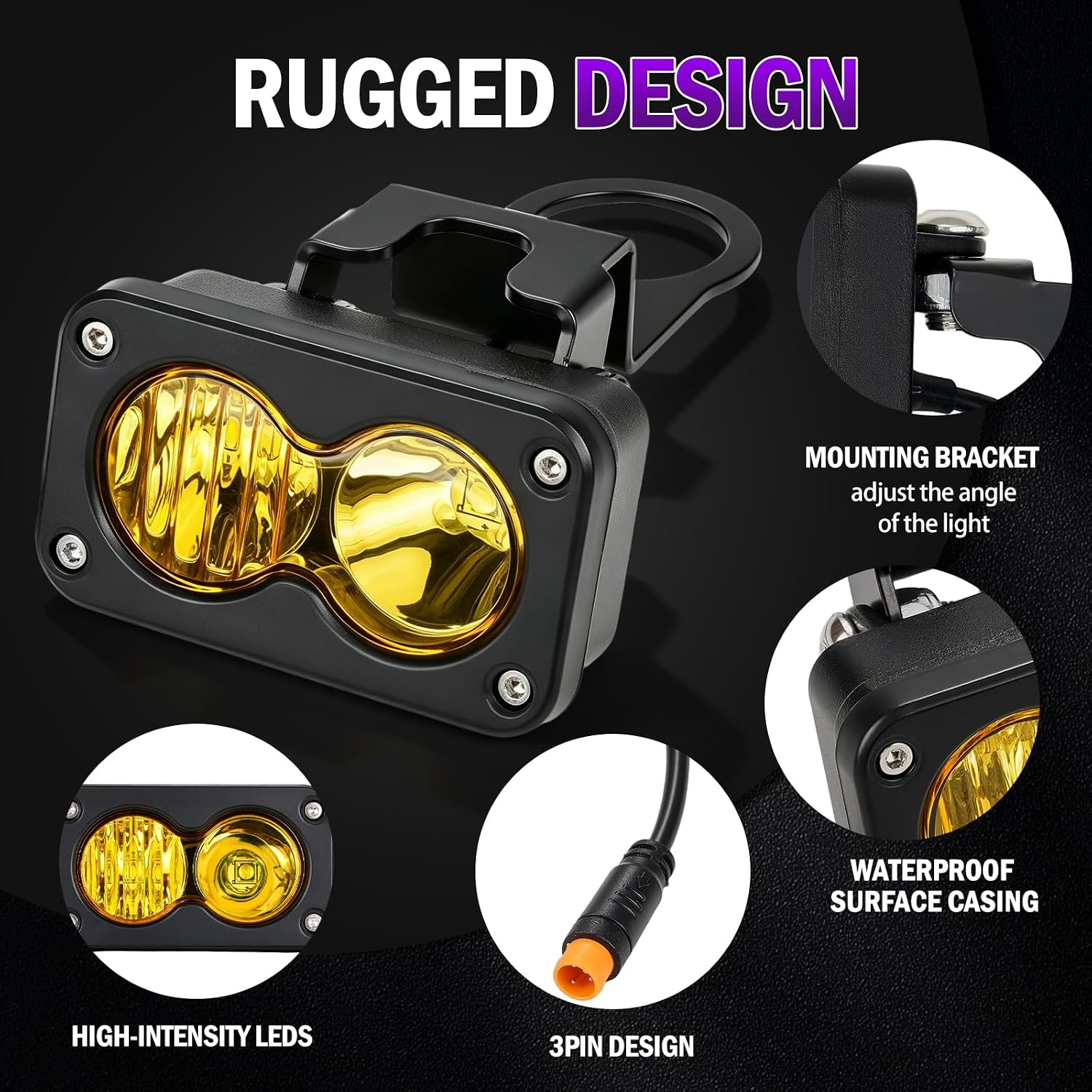 Headlight Head Light 3 Pin for Ridstar Q20 Q20 Pro Q20 Lite with Mount Bracket Front Ligh Headlamp Electric Dirt Bike Light Bar 20W 6000-6500K Yellow