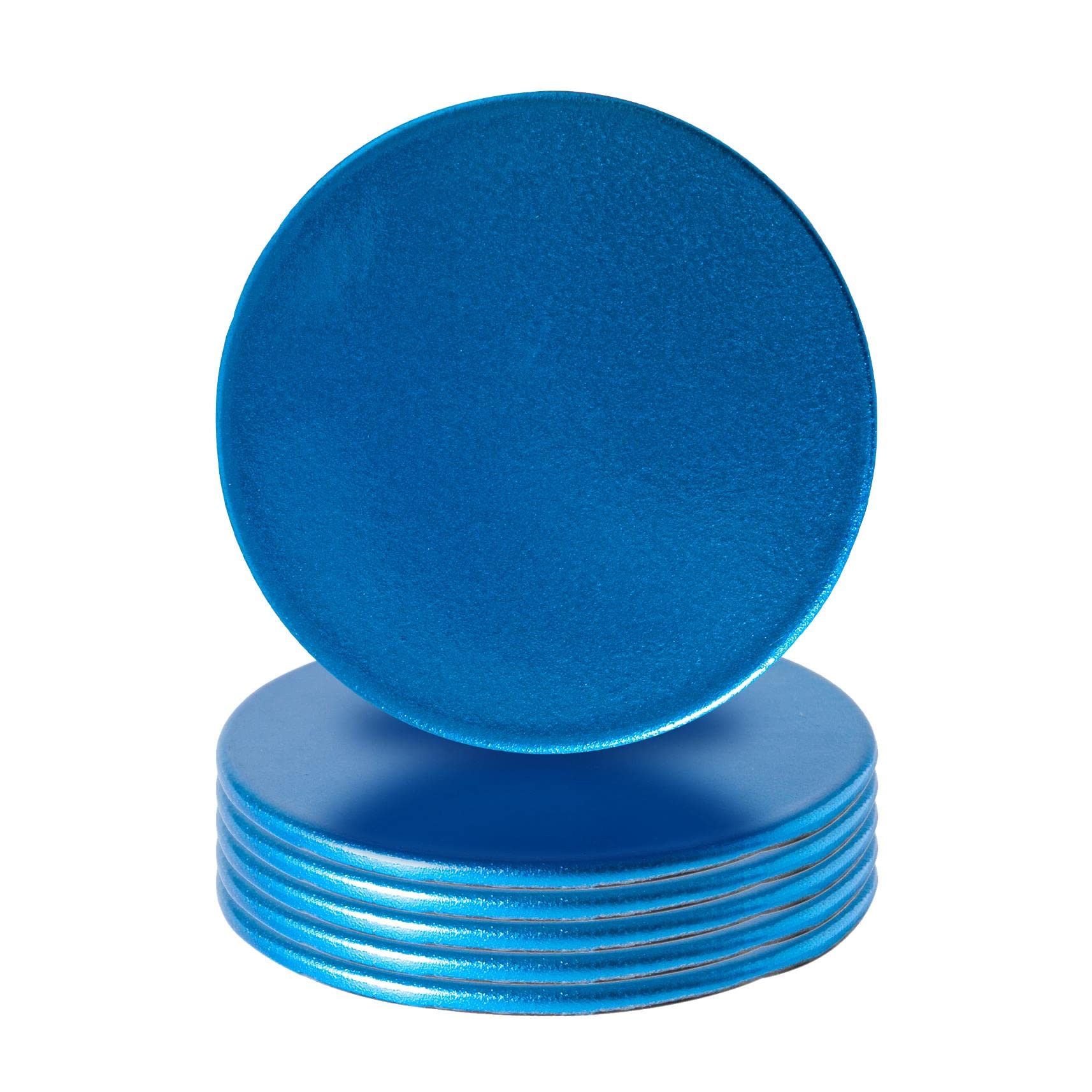 Argon Tableware Metallic Coasters - Blue - 10cm - Pack of 6 - Metallic Finish Reusable Dining Table Setting Round Drink Coaster Placemats for Christmas, Party Celebrations, Restaurant Cup Mats