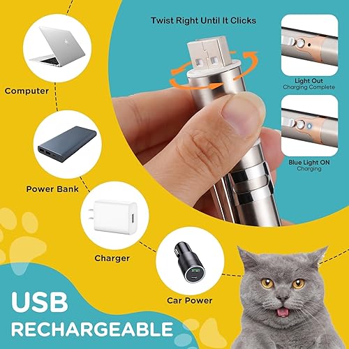 Miniatura 5 de Koackl Puntero láser para gatos, juguete láser recargable por USB, paquete de 2, 3 colores claros, juguetes interactivos para gatos de interior,
