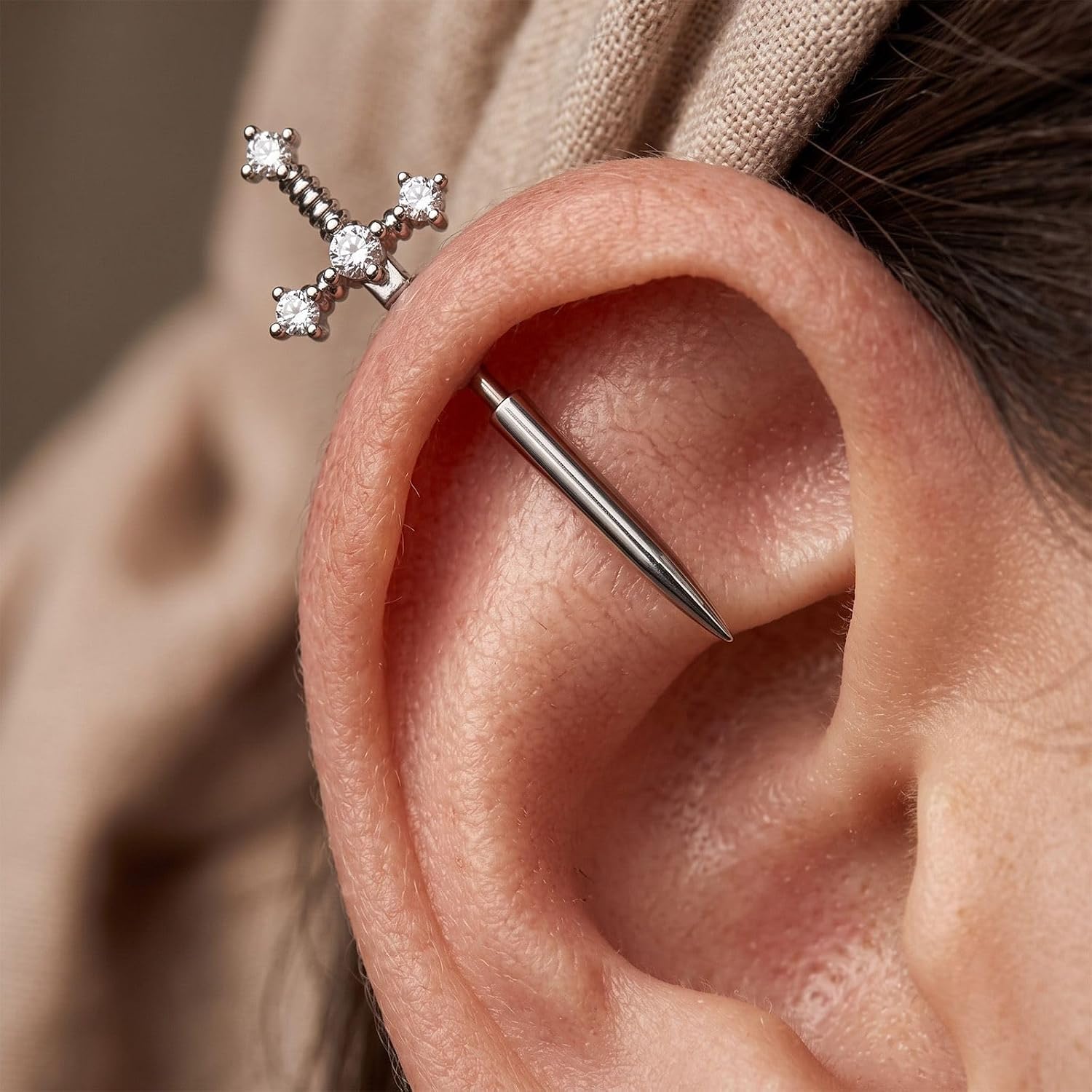 Silver Sword Earrings for Women Hidden Helix Gothic Cartilage Jewelry image 3