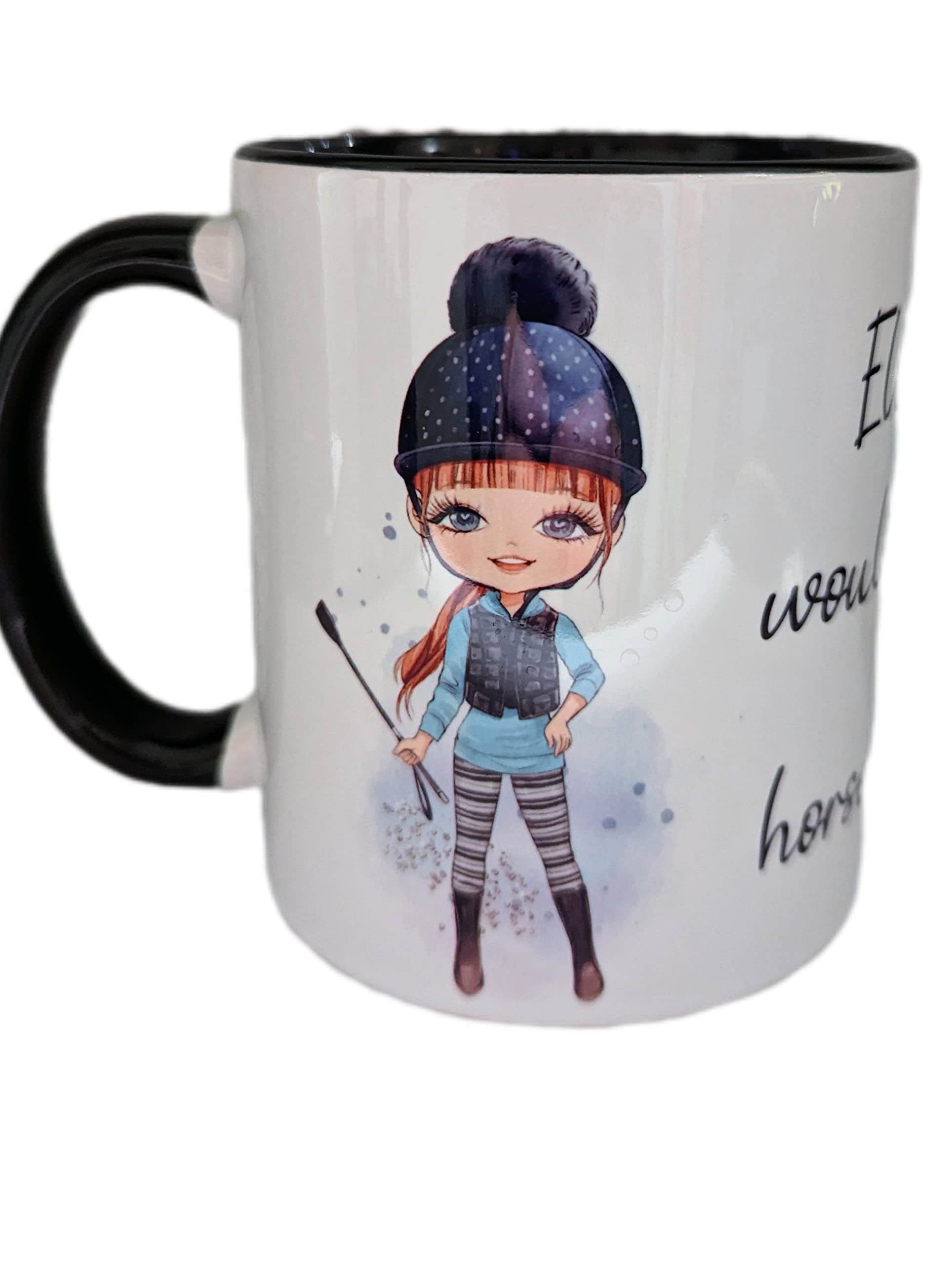 Personalised "would rather be horse riding mug" & coaster set gift for all horse or pony lovers (Mug Only, Black)