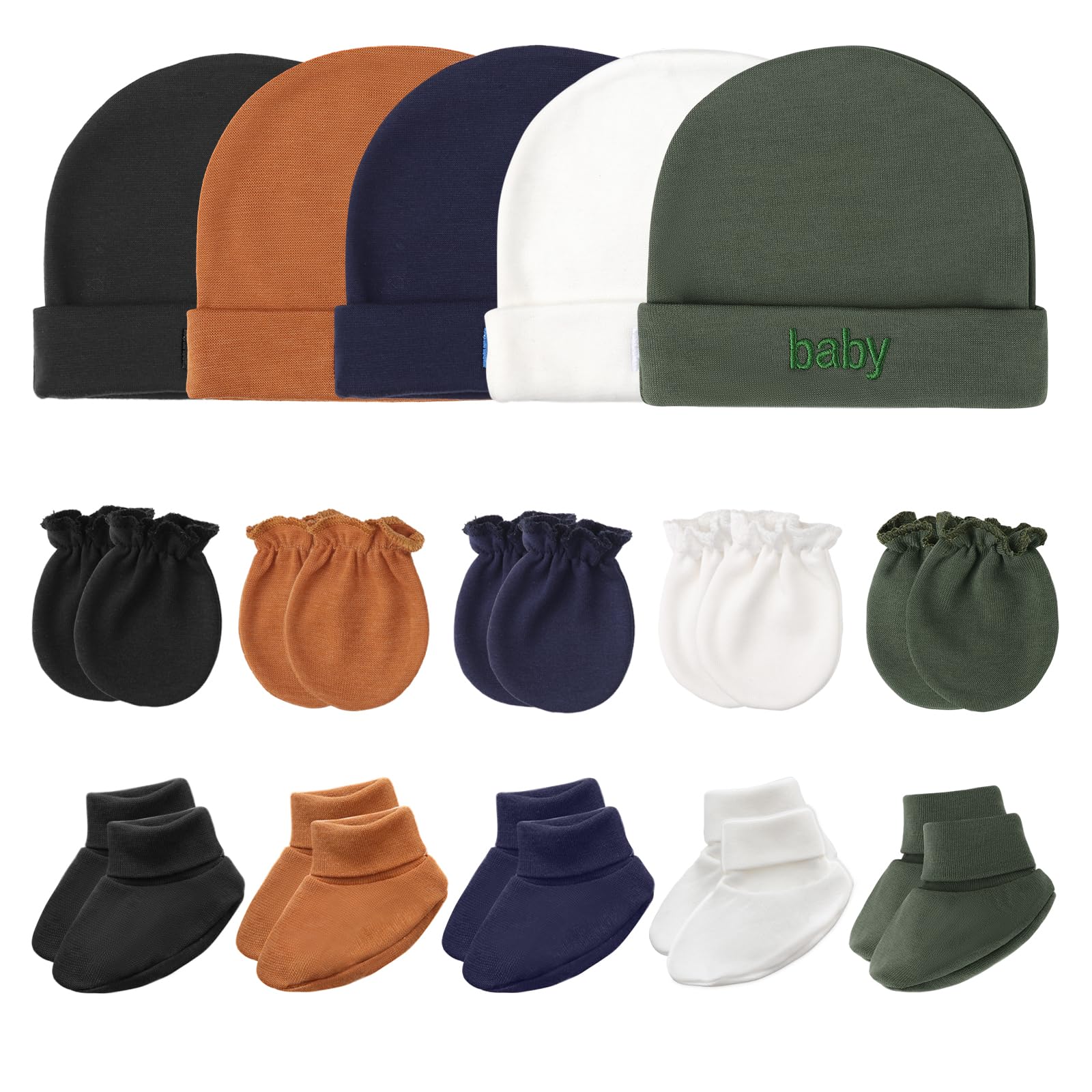 DRESHOW Newborn Baby Hat Mittens Socks Set Infant Cotton Beanie Gloves No Scratch Thick Warm Socks for 0-6 Months Boys Girls