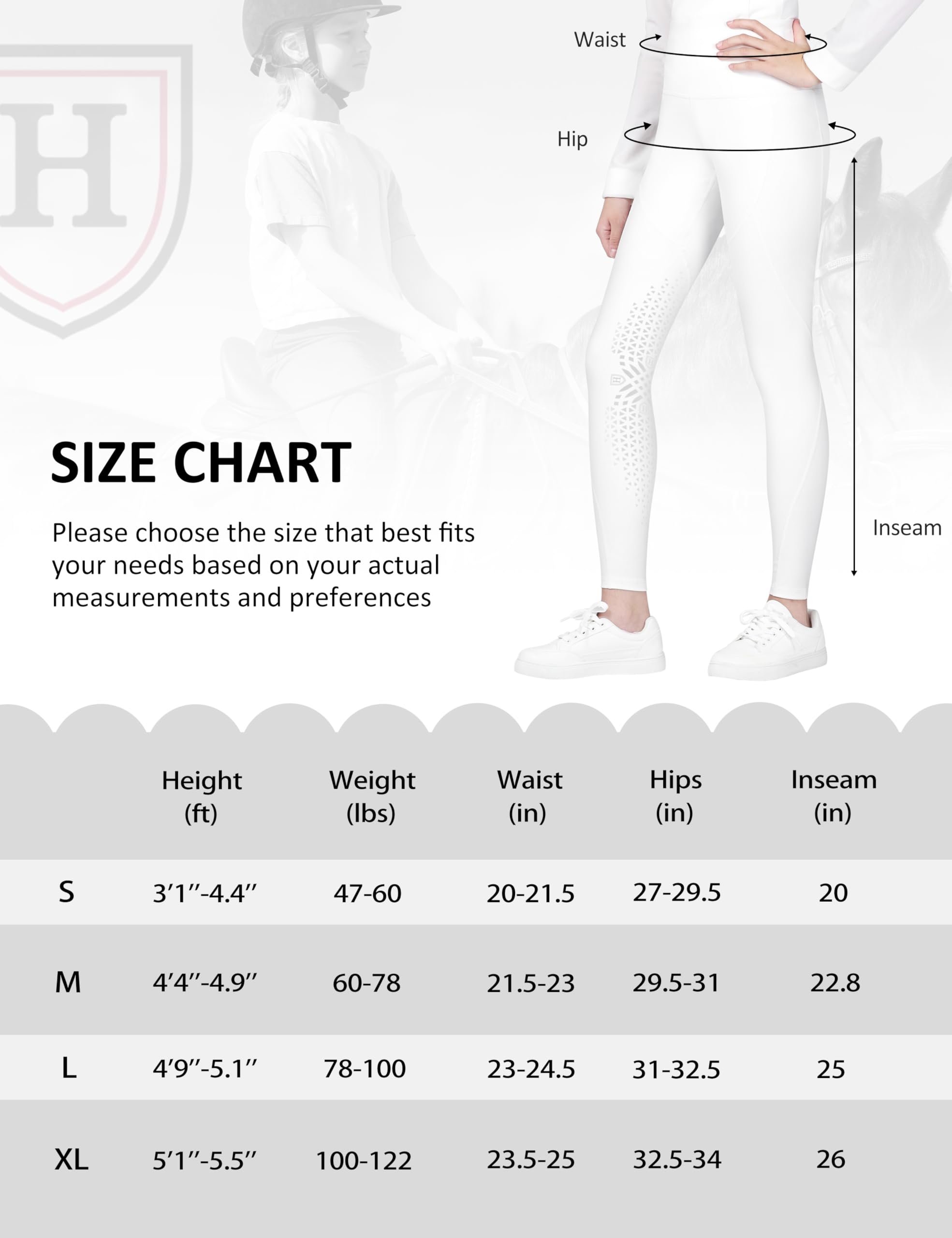 Harrison Howard Pantalones de equitación para niñas, con parche en la rodilla, mallas de equitación, perfectos para la escuela, entrenamiento, equitación diaria