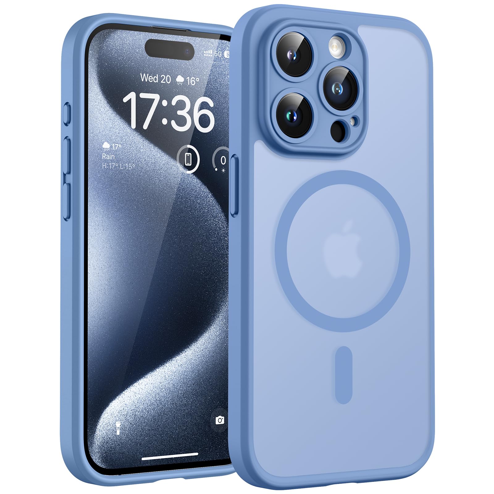 TOCOL Cover Magnetica per iPhone 15 Pro 6,1 Pollic, Compatibile con MagSafe, Protezione Fotocamera Integrata, Custodia Antiurto Traslucida Opaca, Blu Chiaro