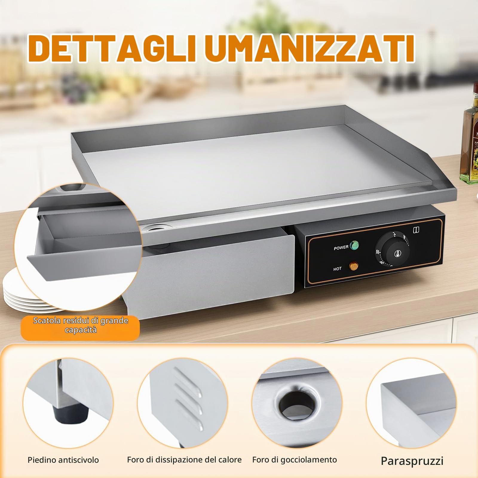 Piastra elettrica/Fry top professionale da banco Piastra riscaldante in acciaio inossidabile da cucina Controllo termostatico 3000W 55cm