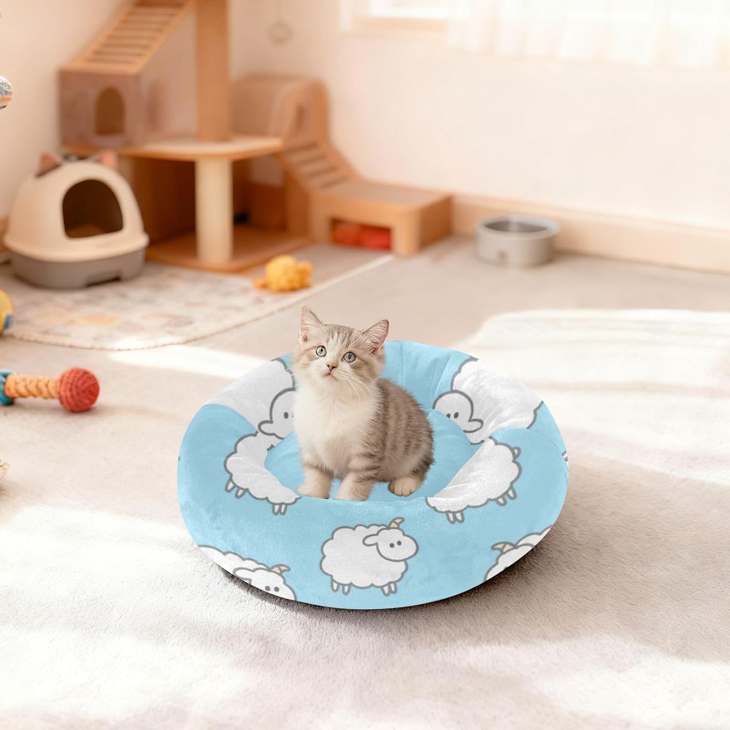 Blue Cartoon Dog Cat Pillow Bed Anxiety Relief Pet Bed Extra Small Size Pet Sleeping Beds for Cats
