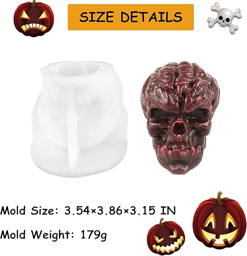 Miniatura 2 de PEVOGON Molde de vela de calavera de calabaza para hacer velas, molde de silicona 3D para fundición de resina, bricolaje yeso, arcilla polimérica,