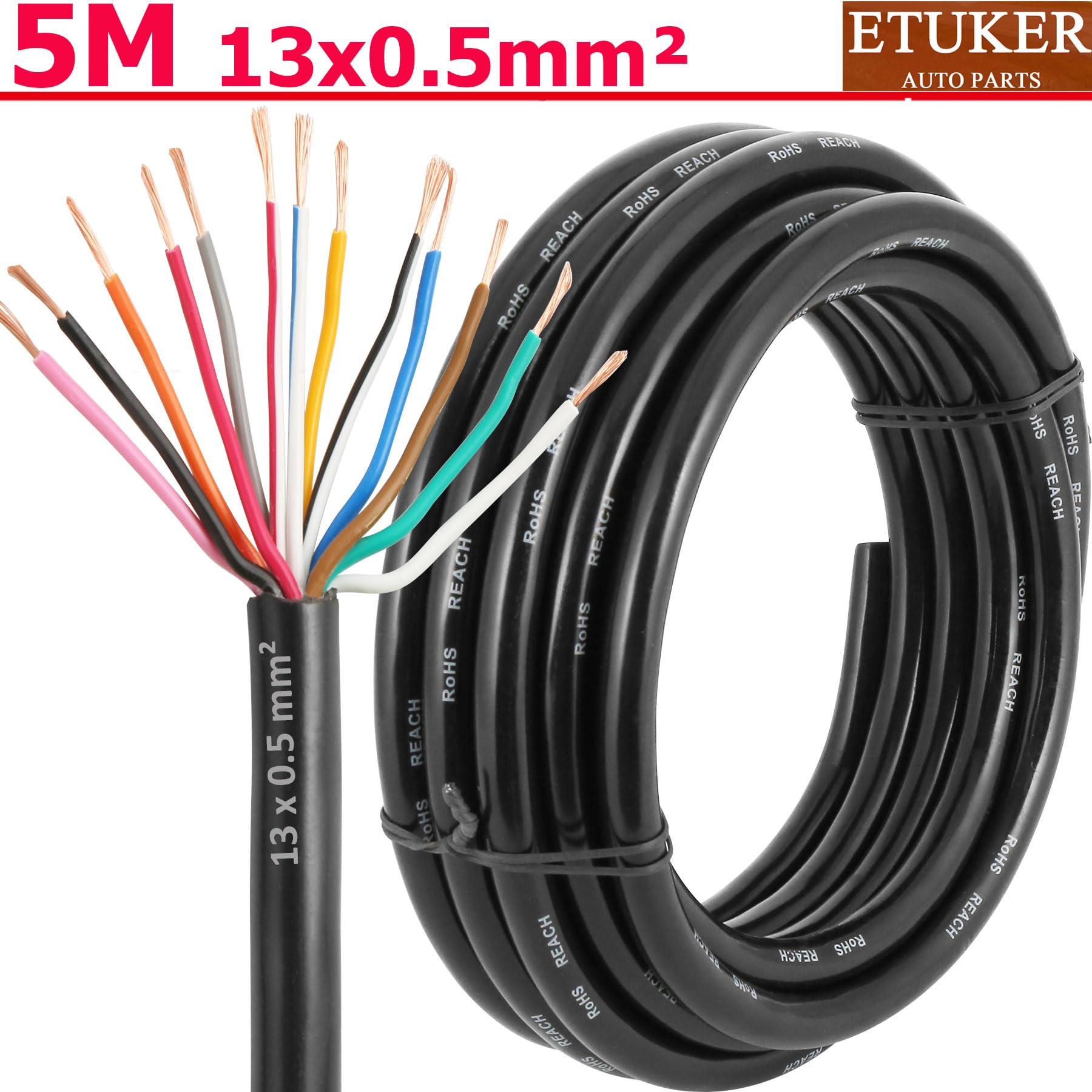 20AWG 13×0.5mm² Elektrischer Draht Kabel 13 adrig 5M Kupferkabel Fahrzeugkabel 13 polig Verlängerungskabel