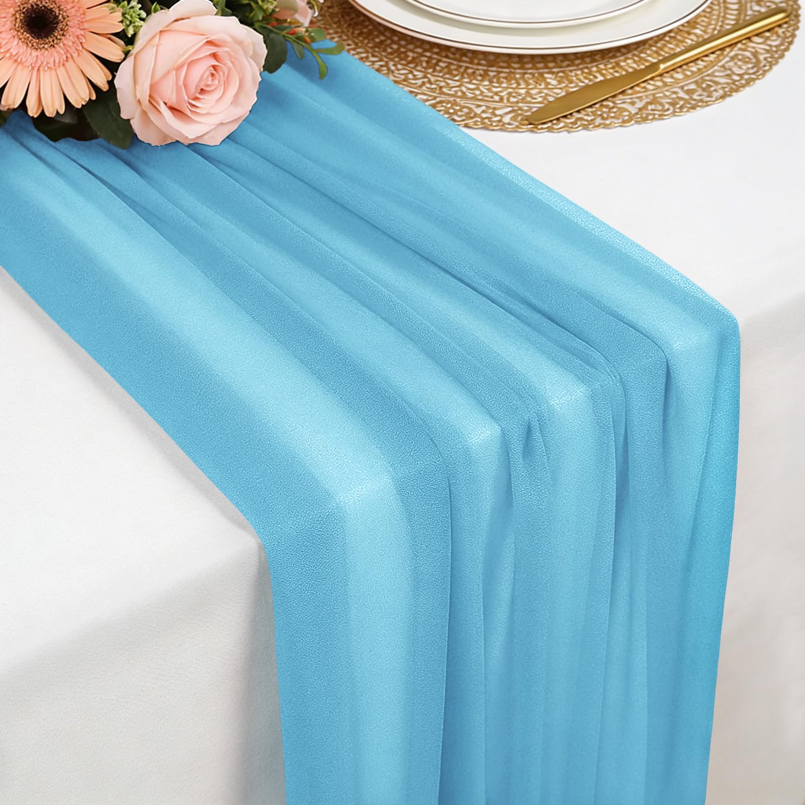 Chiffon Table Runner Sky Blue, 77 x 300 cm Soft and Comfortable Table Runner for Boho Wedding, Party, Baptism Decor, Baby Shower, Bridal Shower Kitchen Table Decoration