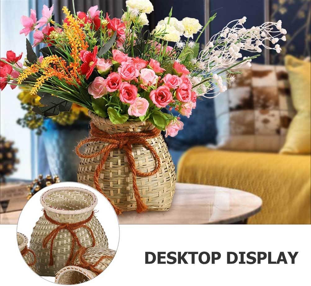 Cabilock Handmade Bamboo Flower Basket 8.26X7.08X5.51In Woven Storage Basket for Outdoor Use Rustic Wicker Planter and Organizer