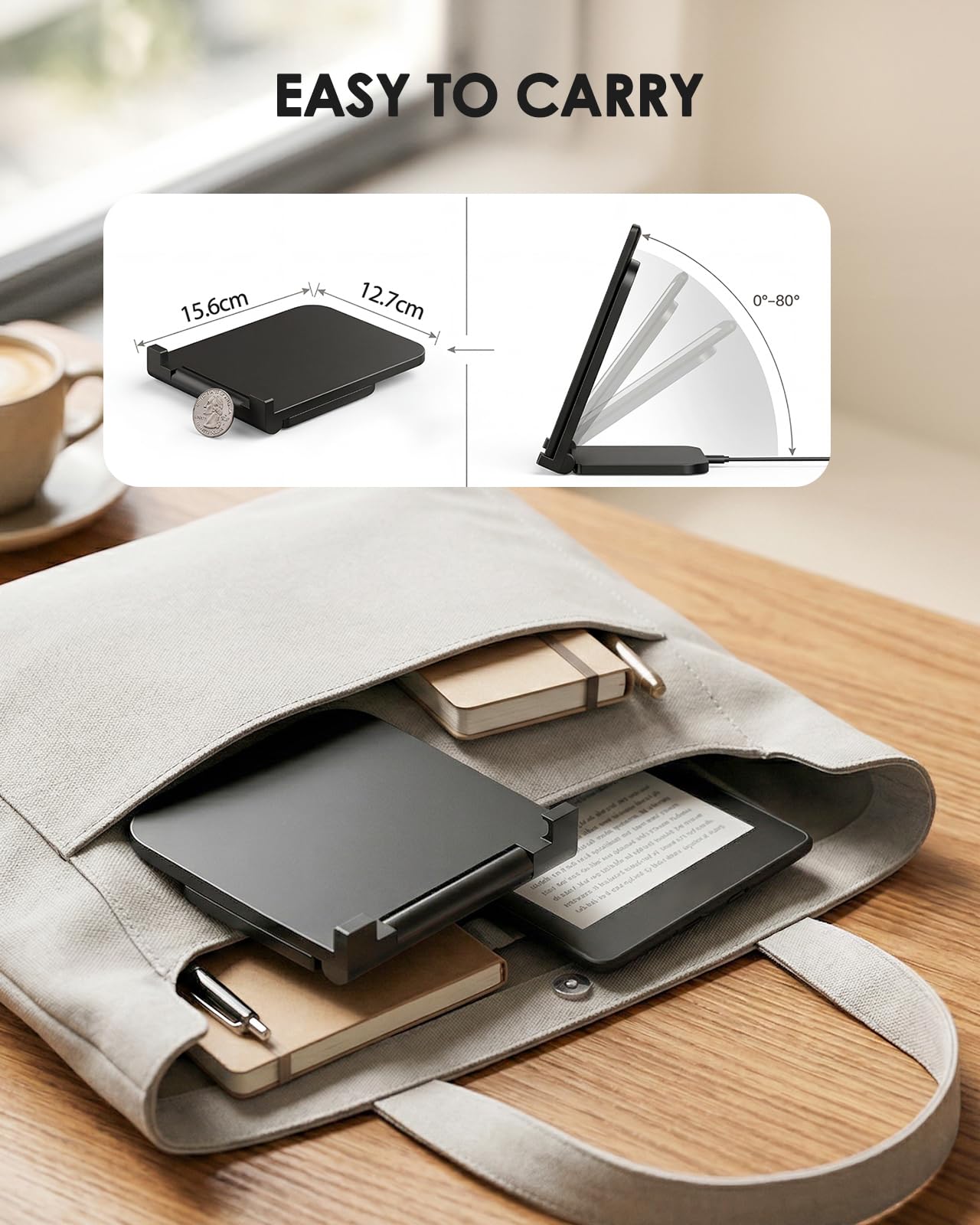 Doohoeek Foldable Wireless Charging Dock for Kindle Paperwhite Signature (2022/2024), Colorsoft & Galaxy Ebook – Compact Charger Station with Adjustable Angle, Auto‑Stop Safety - 5