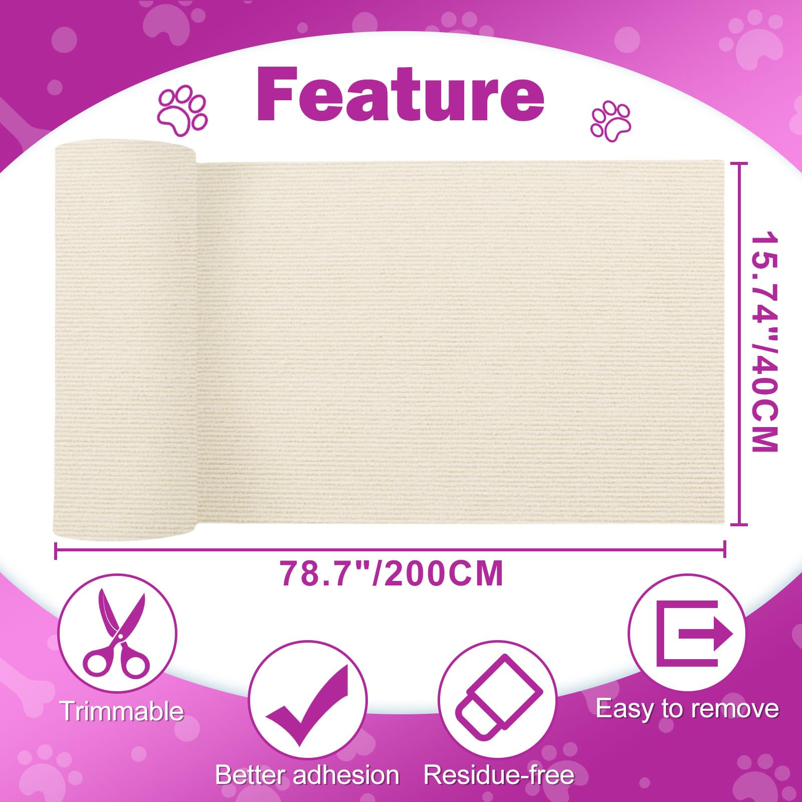 Rascador de Pared para Gatos de Interior, Alfombrilla rascadora de Esquina de Pared de 78,7 x 11,8 cm, Repuesto de Tabla para rascador de Pared DIY