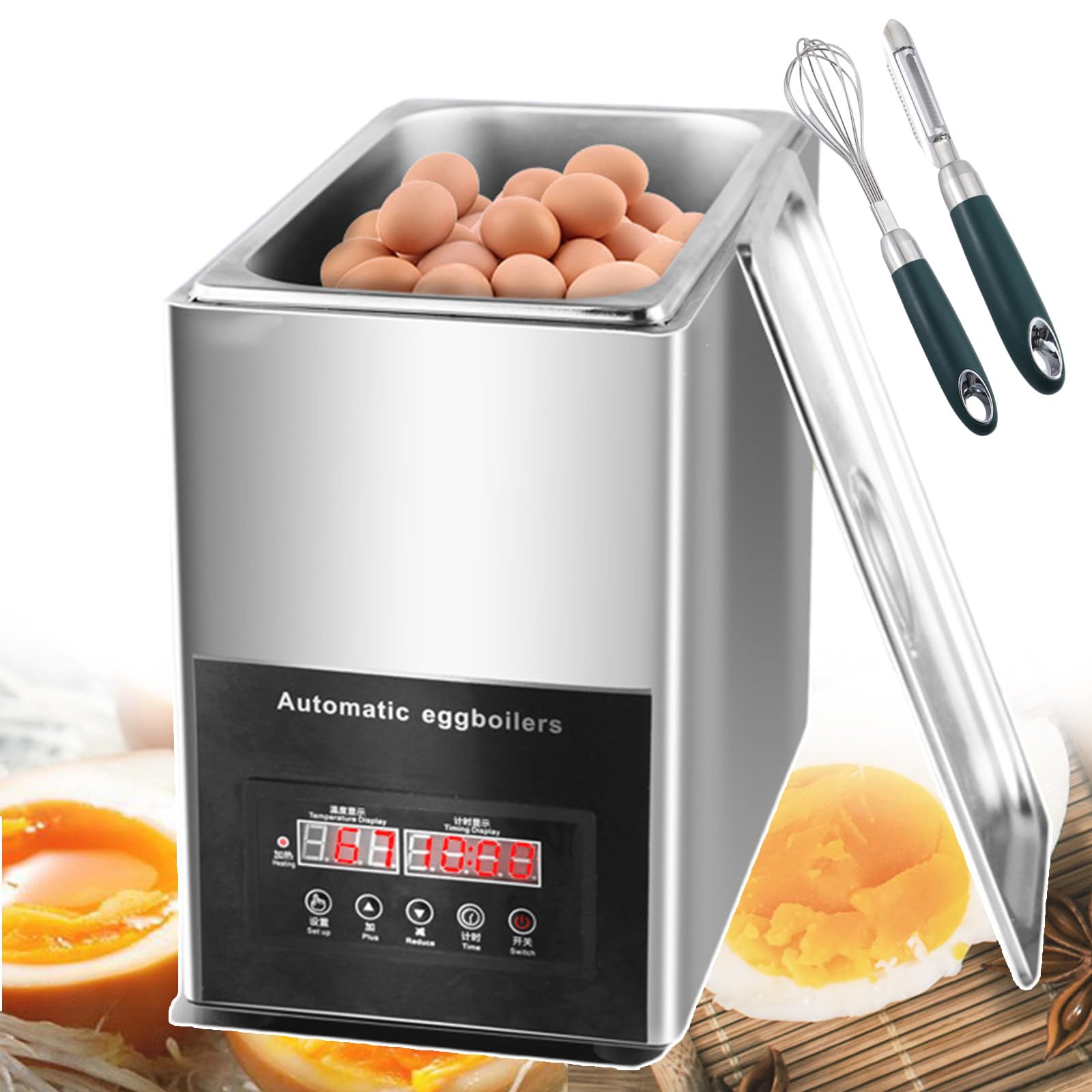 Macchina Automatica per Bollire Le Uova, Macchina Elettrica per Cuocere Le Uova con Sorgenti Termali con Cilindro Interno da 9 Litri, Macchina per Cuocere Le Uova con Sorgenti Termali