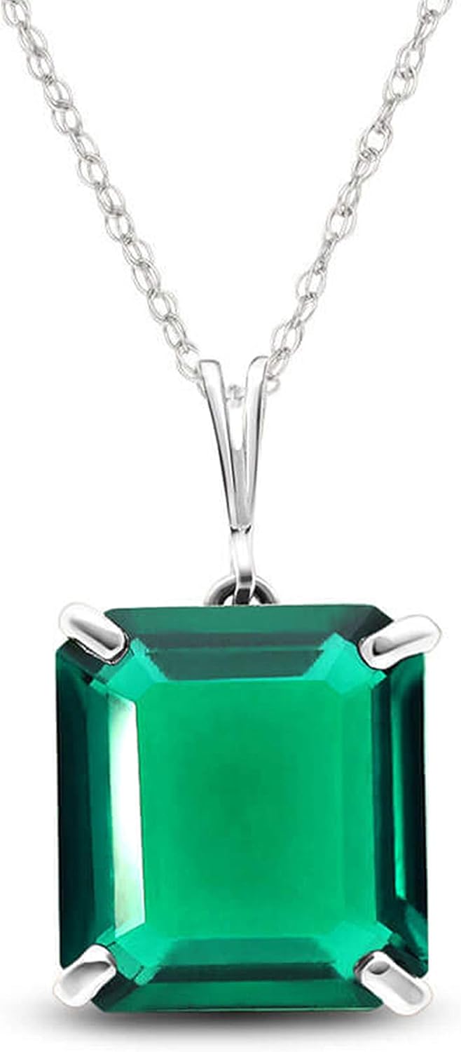 Galaxy Gold GG 14K Solid Gold Natural Lab Grown Emerald Octagon Pendant Necklace for Women, 4.5 Carat, May Birthstone, Fine Jewelry