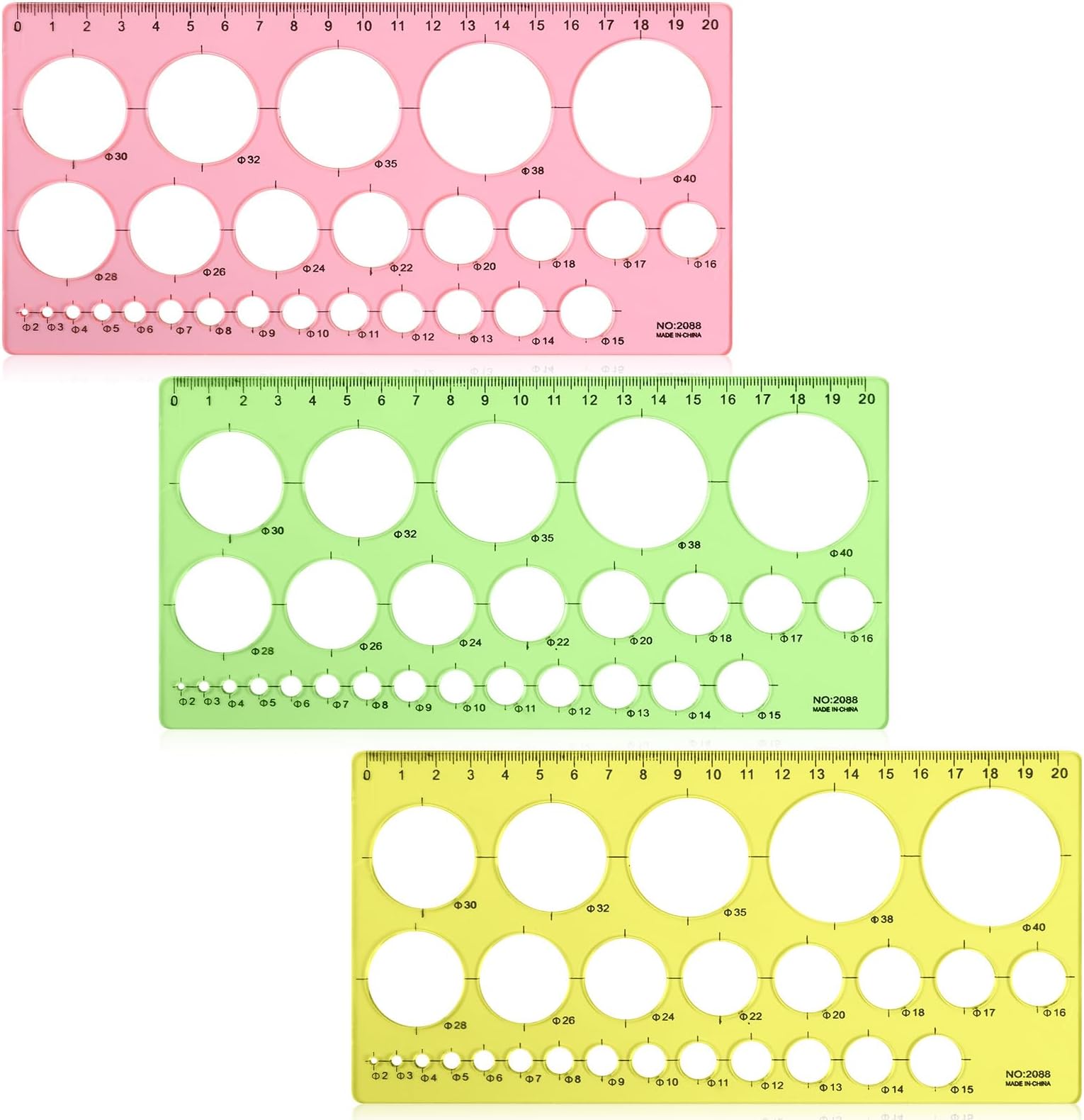 Circle Templates for Drawing, 3Pcs Circle Stencils Plastic Measuring Geometric Drawings Stencil Rulers Circle Drawing Aid Tool Multi-Function Ruler for Office School Formwork Drawings Templates
