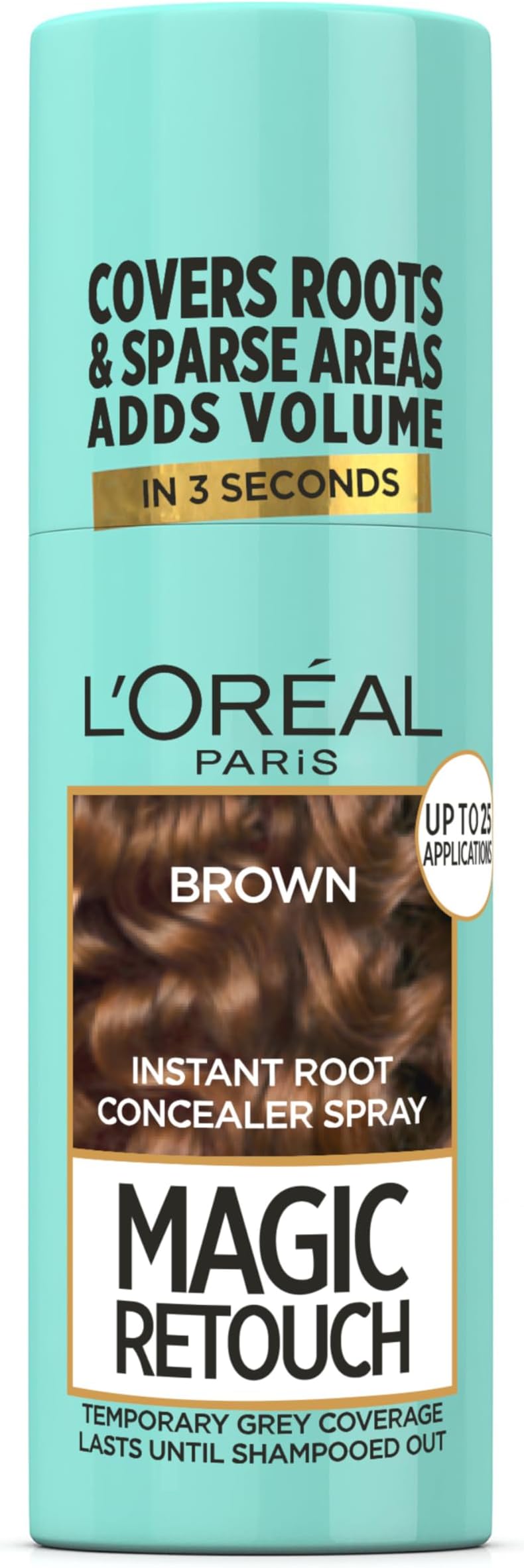 L'Oréal Paris Brown Magic Retouch Hair Colour Root Concealer Spray (75ml), Hair Dye, Instant 100% Grey Coverage & Flawless Blend, Quick & Easy Application