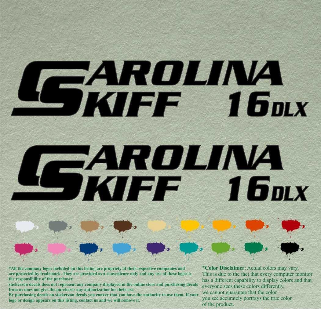 Pair of Carolina Skiff DLX 16 Compatible Replacement Boat Decals Vinyl Stickers Outboard Motor Set of 2 (36" X 6.5", Black 070)