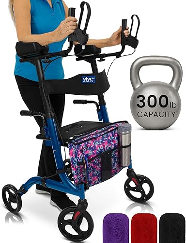 Miniatura 14 de Vive Mobility Andador Vertical con Asiento - Andador de Pie, Reposabrazos, Resistente, Scooter de Ayuda Médica Plegable para Ancianos, Personas