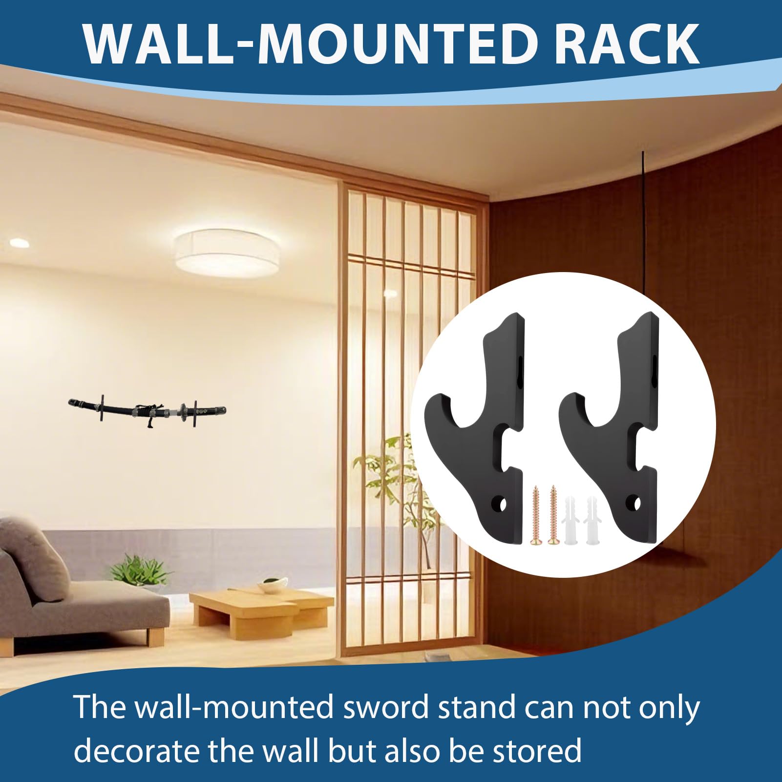 1 Par Soporte de Pared para Espada Katana de Madera Negro, Soportes Gancho Katana Pared Universal Soportes Espada Pared para Espadas Samurái Tanto Wakizashi, Espadas — view 6