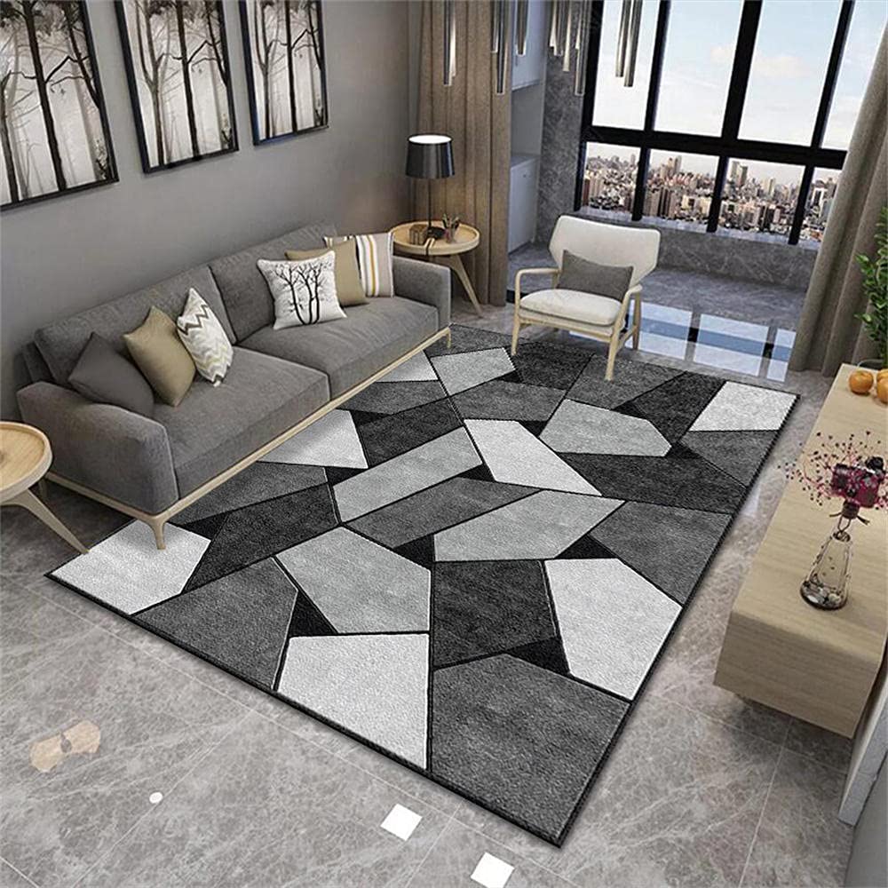 Tapis enfant fille gris et beige 80x160cm au design géométrique