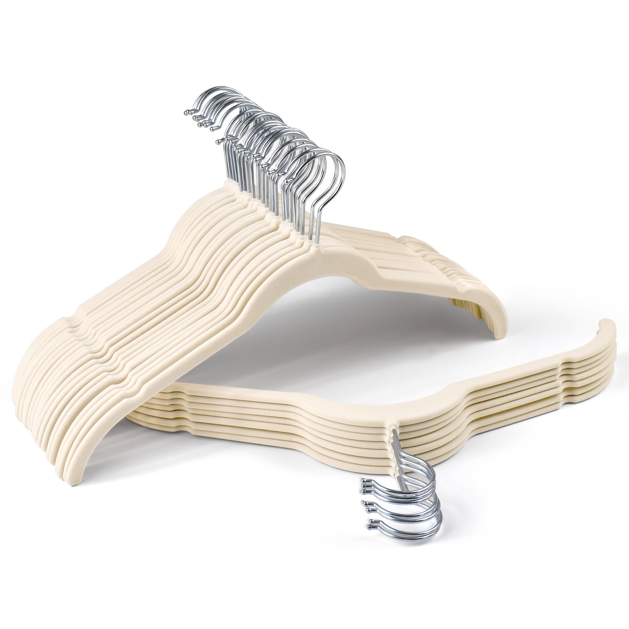 Sishynio Premium Velvet Shirt Hangers 30 Pack, Non-Slip 360° Swivel Hook Slim Flocked Coat Hanger, Space Saving Felt Hanger for for Tank Top, Blouses, Strappy Dresses