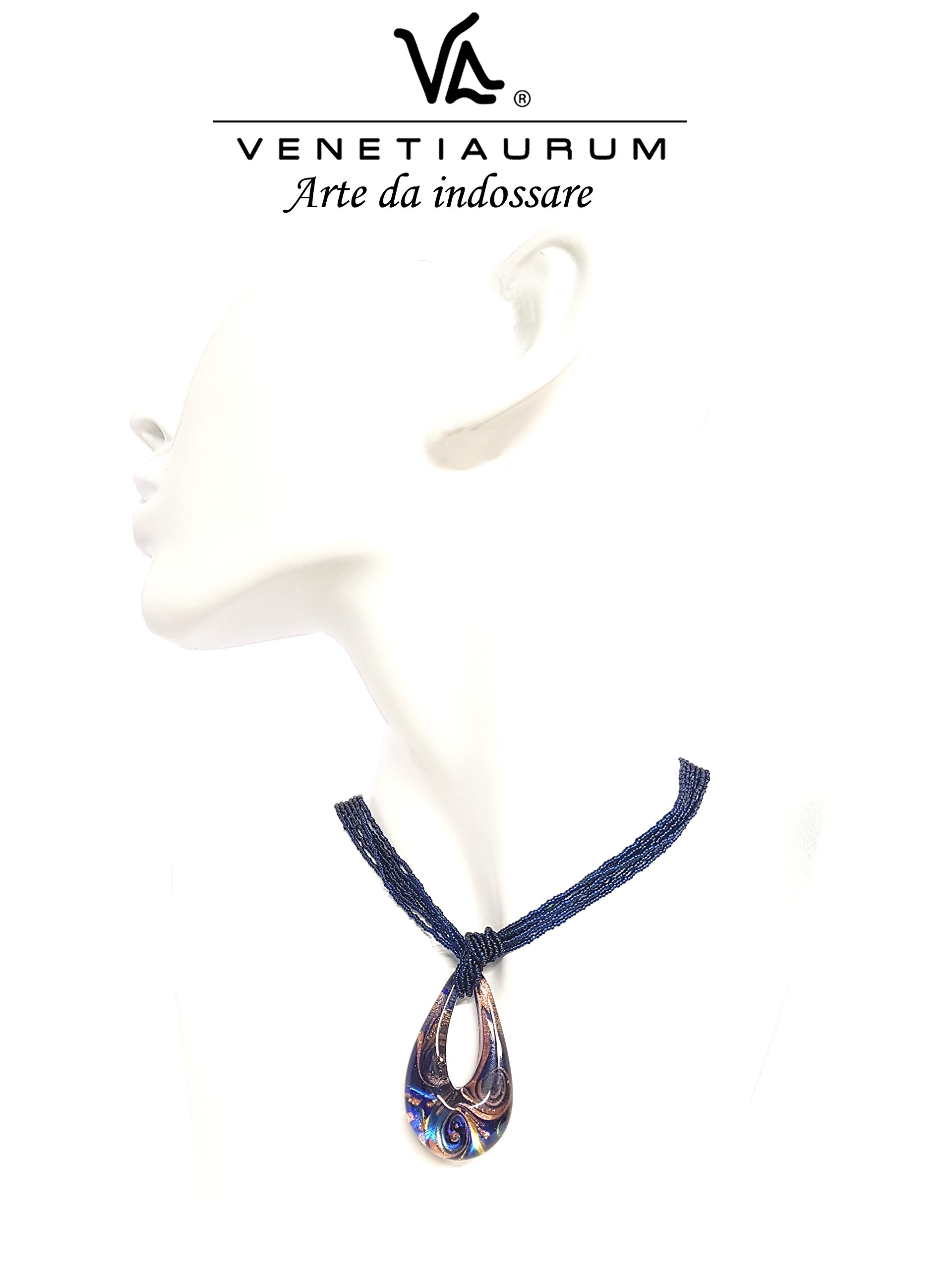 Venetiaurum - Collana Girocollo Multifili per Donna Con Pendente In Vetro Originale Di Murano E Argento 925 - Gioiello Made In Italy Certificato