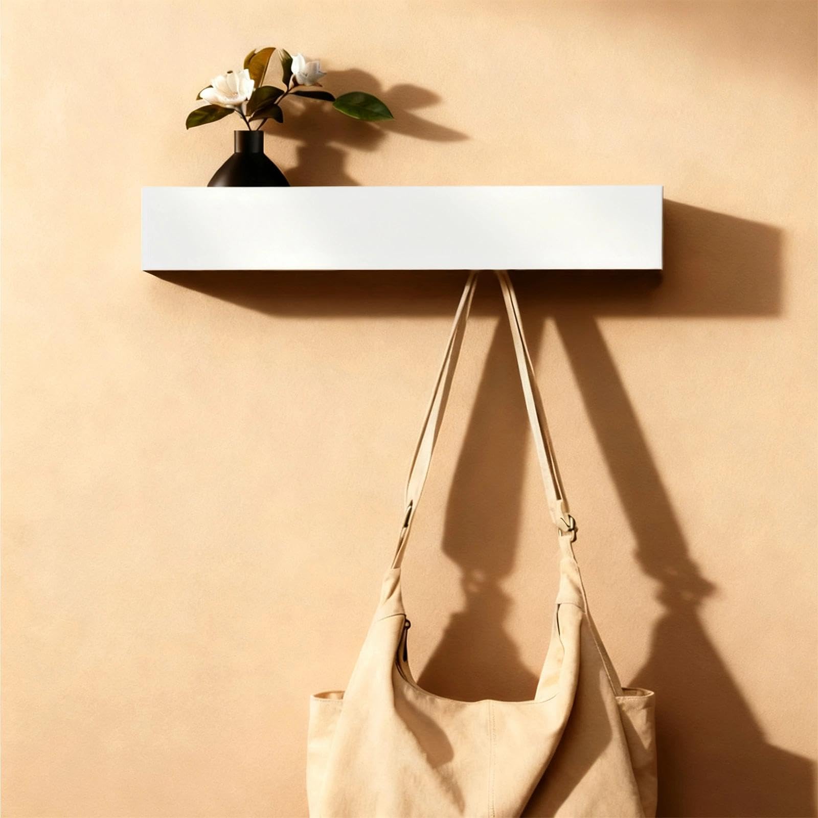 Ganci A Muro Bianchi Con 5 Ganci Nascosti E Ripiano In Legno, Organizer Entryway Compatto E Minimalista Per Corridoio E Soggiorno