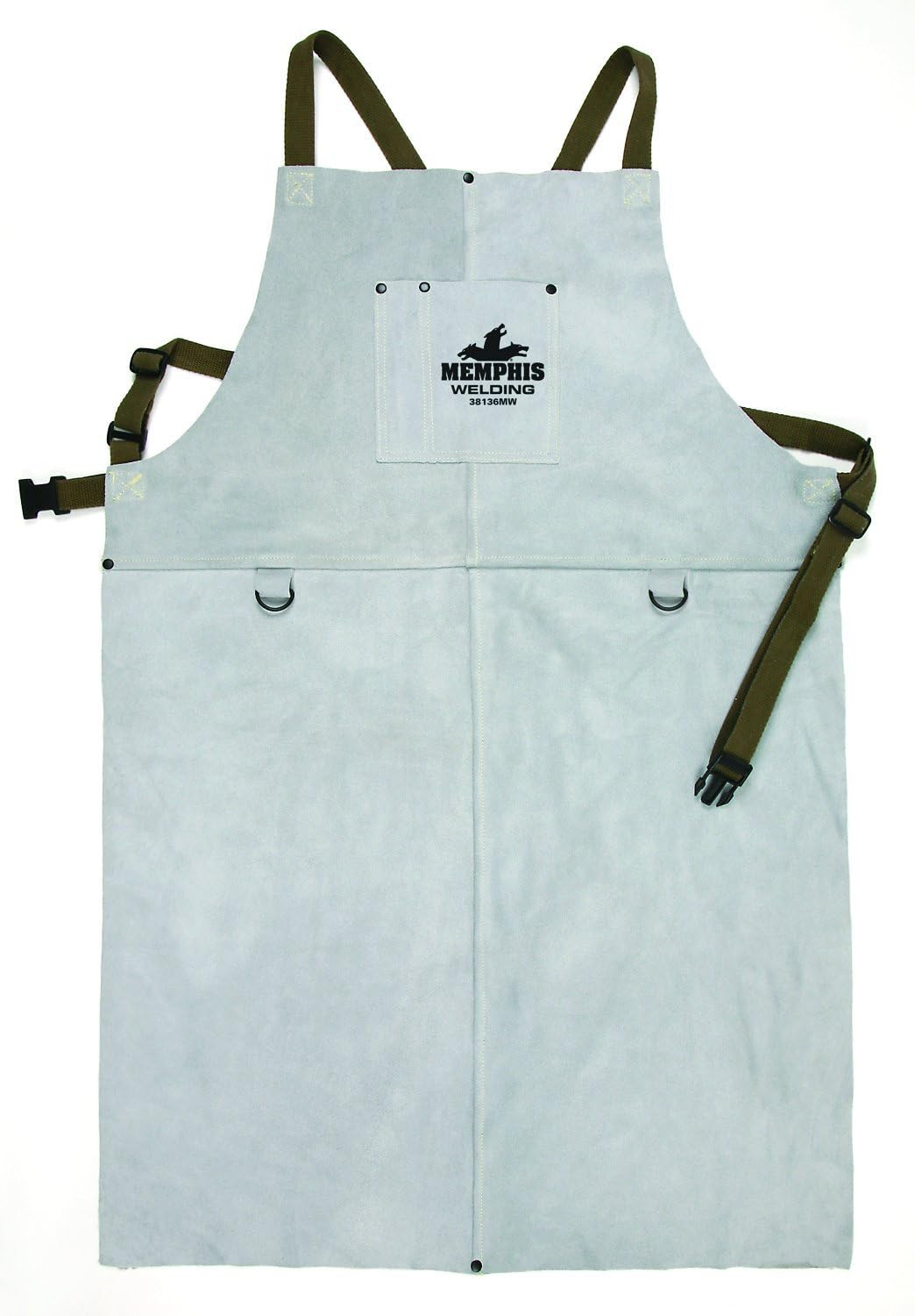 MCR Safety 38136MW 24 by 36-Inch Memphis Split Cow Leather Welding Bib Apron with Front Pocket, Gray