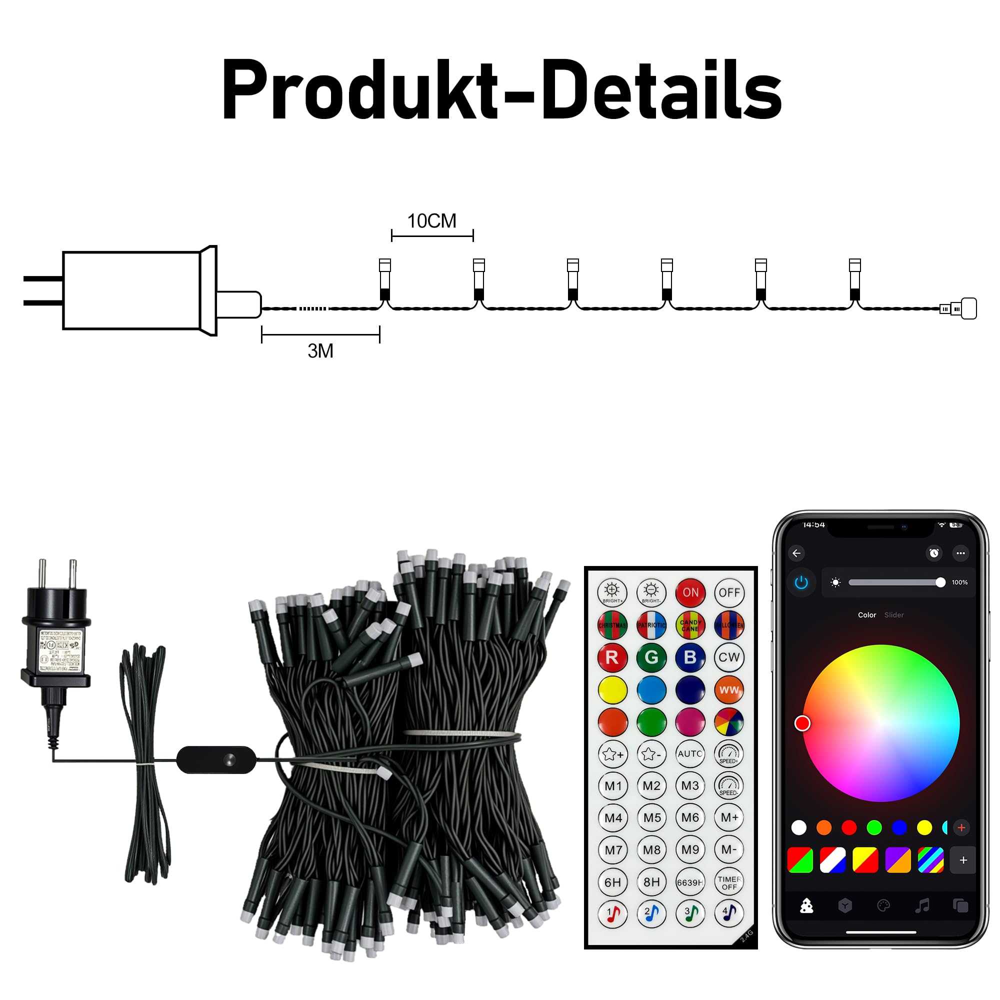HeiPard Smart RGB LED Lichterkette 20 m, 200 LED Farbwechsel Strings mit App & Fernbedienung, Innen & Außen IP44, Sprach- & Musiksteuerung für Weihnachten, Party & Deko
